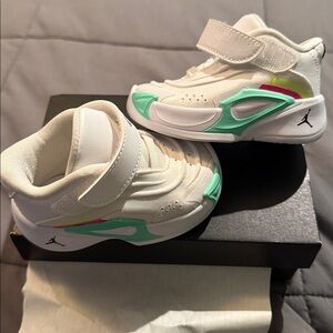 Jordan Kids' White and Teal Sneakers